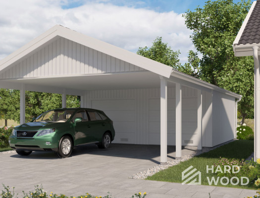 Навес для авто с хозблоком из бруса №137 - фото 980