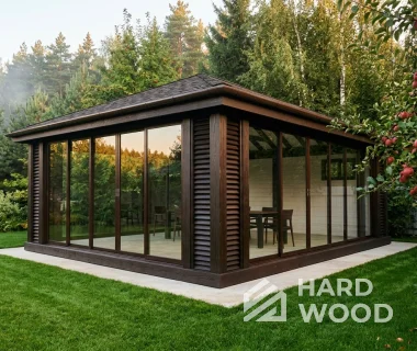 Большая деревянная беседка остеклённая №98 - фото 2277