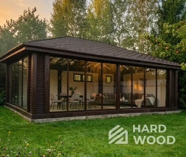 Большая деревянная беседка остеклённая №98 - фото 2274