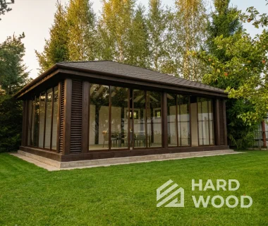 Большая деревянная беседка остеклённая №98 - фото 2279